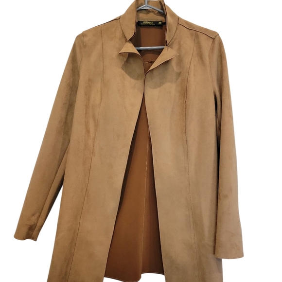 Bellina XS Faux Suede Tan Open Front Long Jacket NWOT - Picture 6 of 9